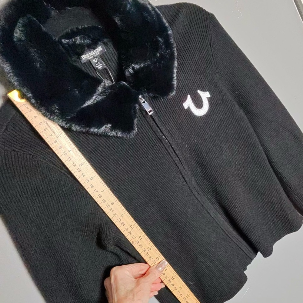 True Religion Black Jacket with Fur Collar - Picture 6 of 9